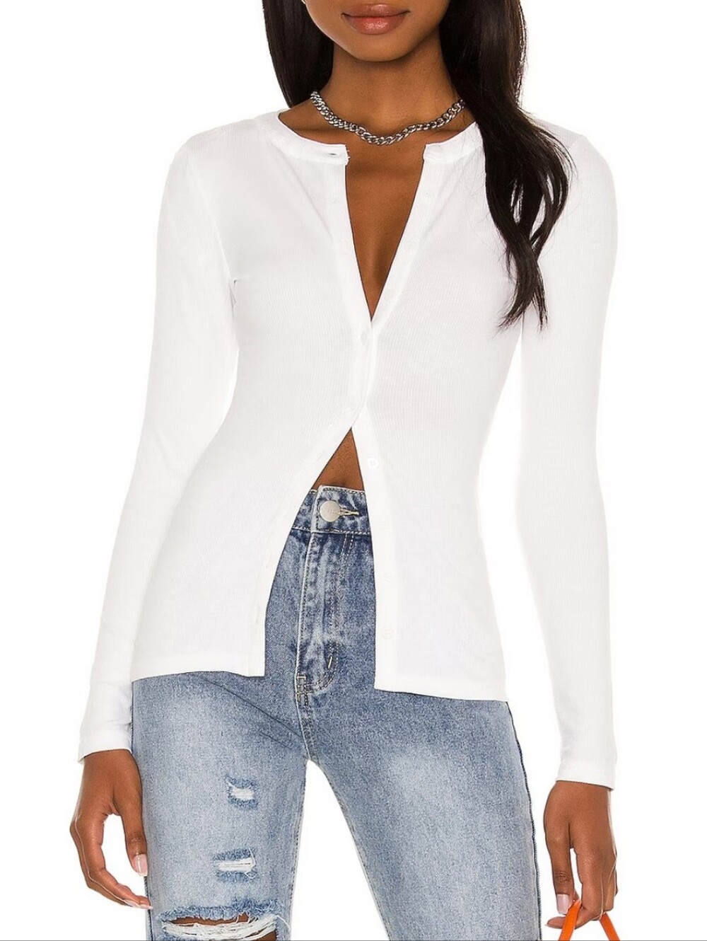 NWT Superdown White Long Sleeve Ribbed Top Womens - Size Small